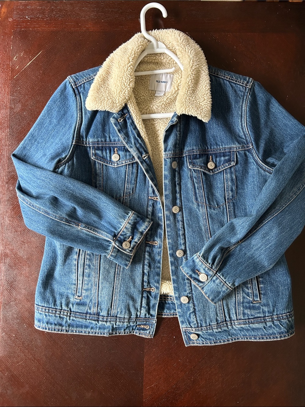 Old Navy Blue Denim Jacket with Cream Sherpa Collar